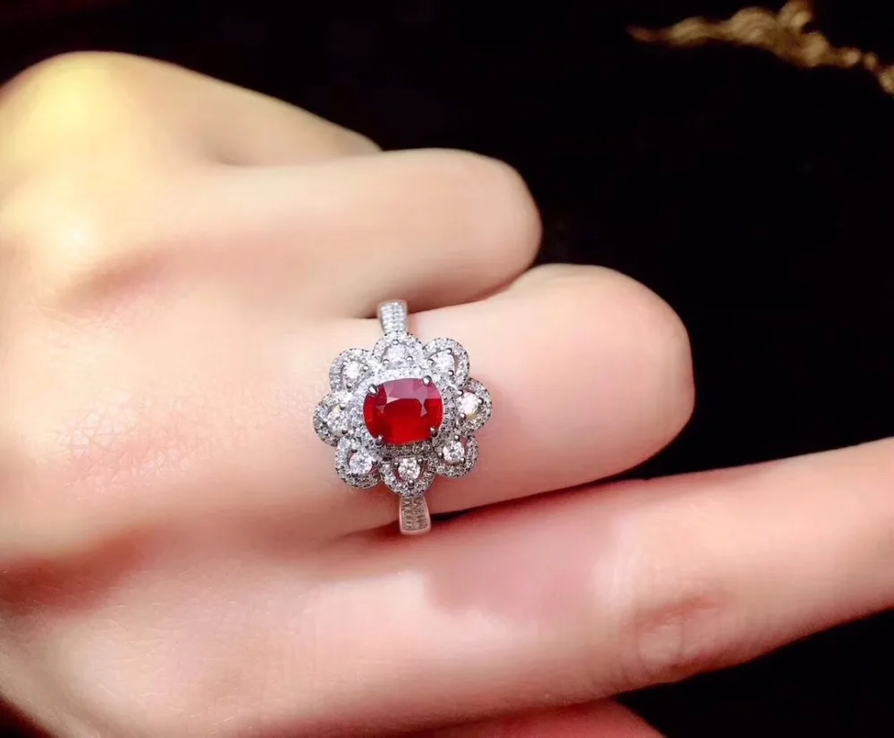 Ювелирные изделия Настоящее 18K Белое Золото 100% натуральный GRS1.02ct красный рубин