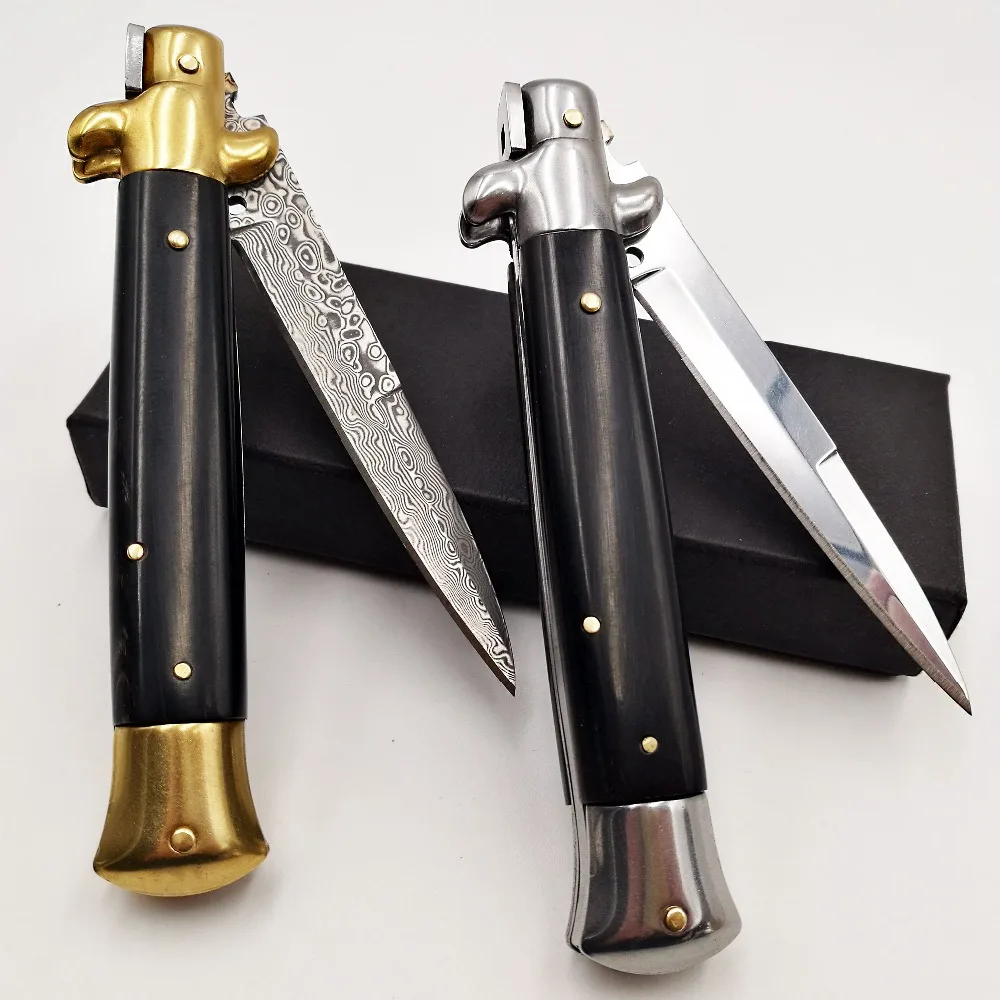 Итальянская мафия складной нож из дамасской стали D2 лезвие ручка бычьего рога