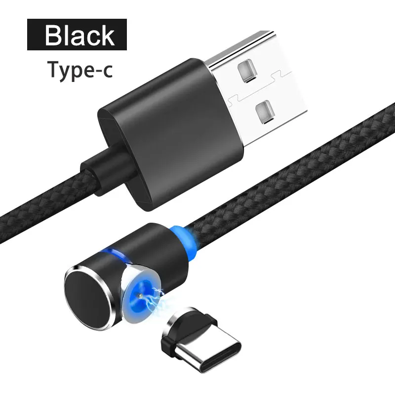 Type c-Black Магнитный кабель для мобильного телефона USB Micro type C Android кабель IOS Синхронизация данных нейлоновая оплетка светодиодный индикатор Магнитный кабель для зарядки 1 м - Цвет: Type c-Black