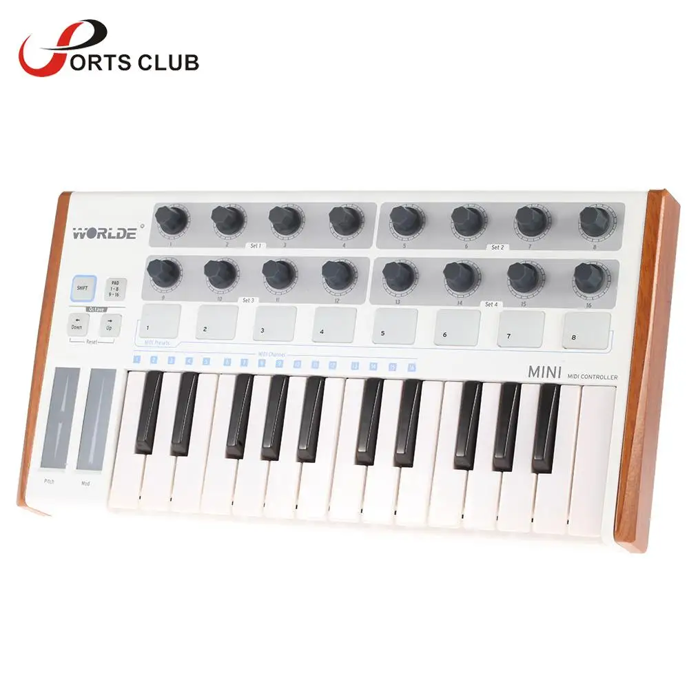 Worlde 25 клавишный USB MIDI барабан Pad и клавиатура контроллер ультра портативный мини