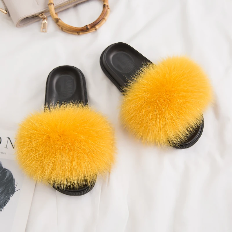 Yalnn/женские тапочки с лисьим мехом Zapatos De Mujer меховые шлепанцы женская обувь