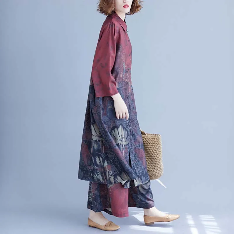 Plus Size Women 2 Sets Vintage Summer Shirt Dress Cotton Loose Long Blouse Ladies Casual Big Pants Suit 5XL 2019 |