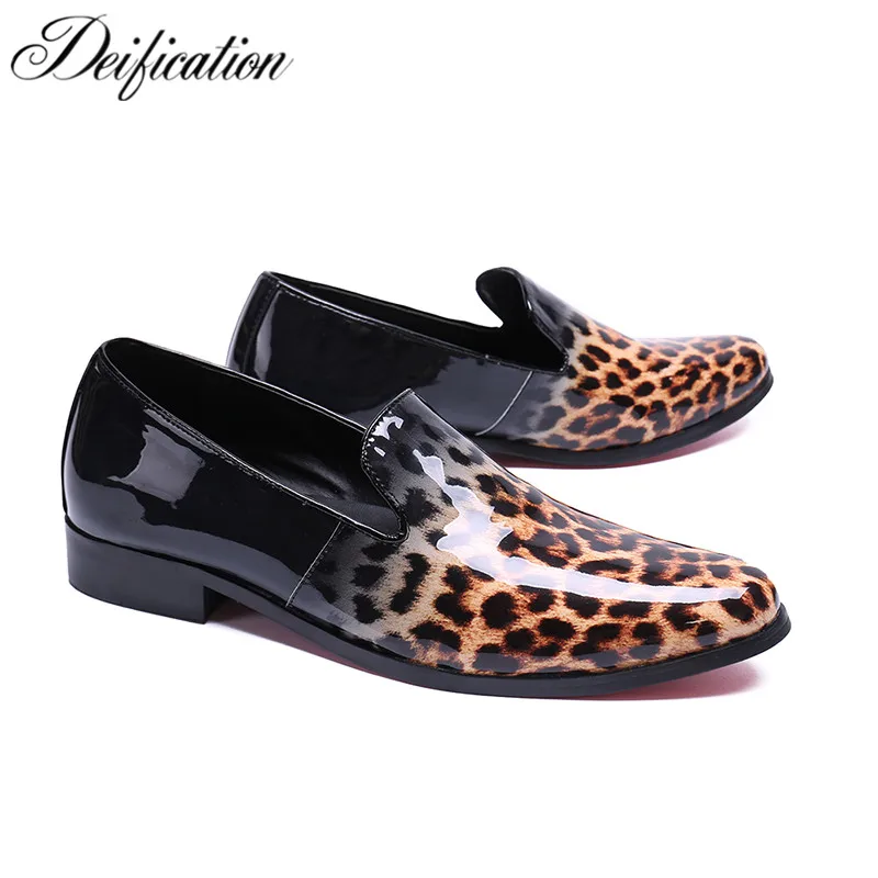 

Deification Designer Shoes zapatos de hombre Patent Leather Flats Gradient Printed Men Dress Shoes Loafer Italian Mens Loafers
