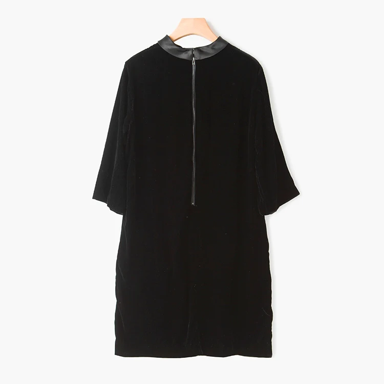 Women vintage 3/4 sleeve organza collar velvet dress 2017 pre-fall | Женская одежда