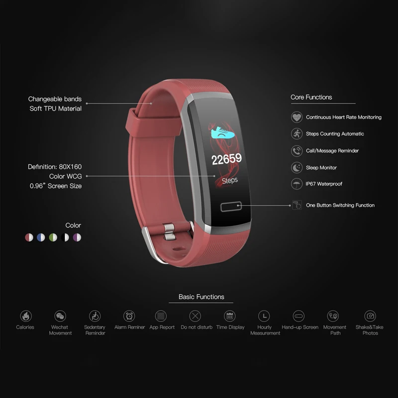 1 шт. Водонепроницаемый Шагомер фитнес трекер для Android IOS цветной экран пульсометр
