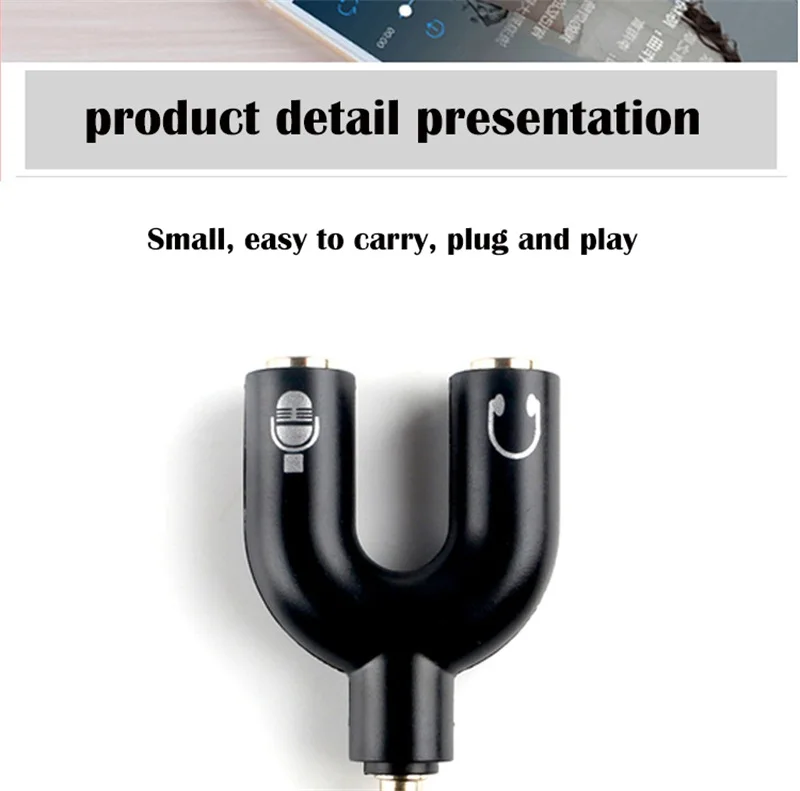 HOT! U Shape 1 to 2 Audio Adapter 3.5mm Adaptor Suitable for headphone and speaker output microphone recording input | Электроника