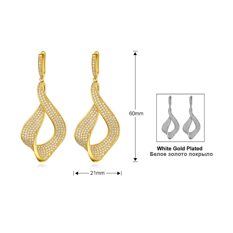 Newbark Мода цветок белый золотые серьги проложили AAA + Цирконий свадебные Серьги для