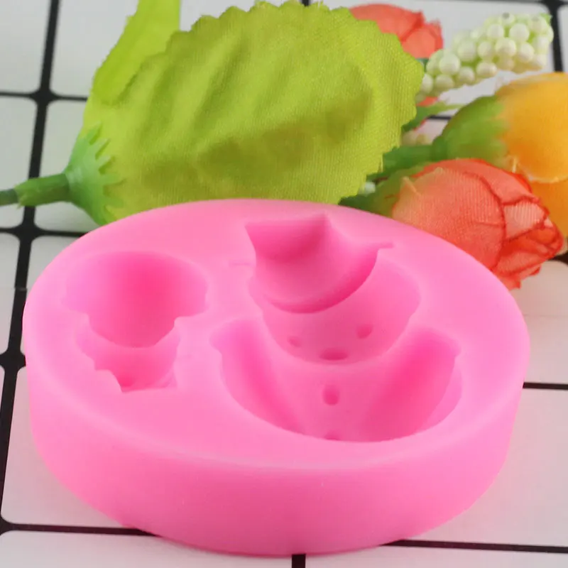 Christmas Snowman Shaped Silicone Mold Cake Decoration Fondant Cookies Tools 3D Silicone Mould Gumpaste Candy