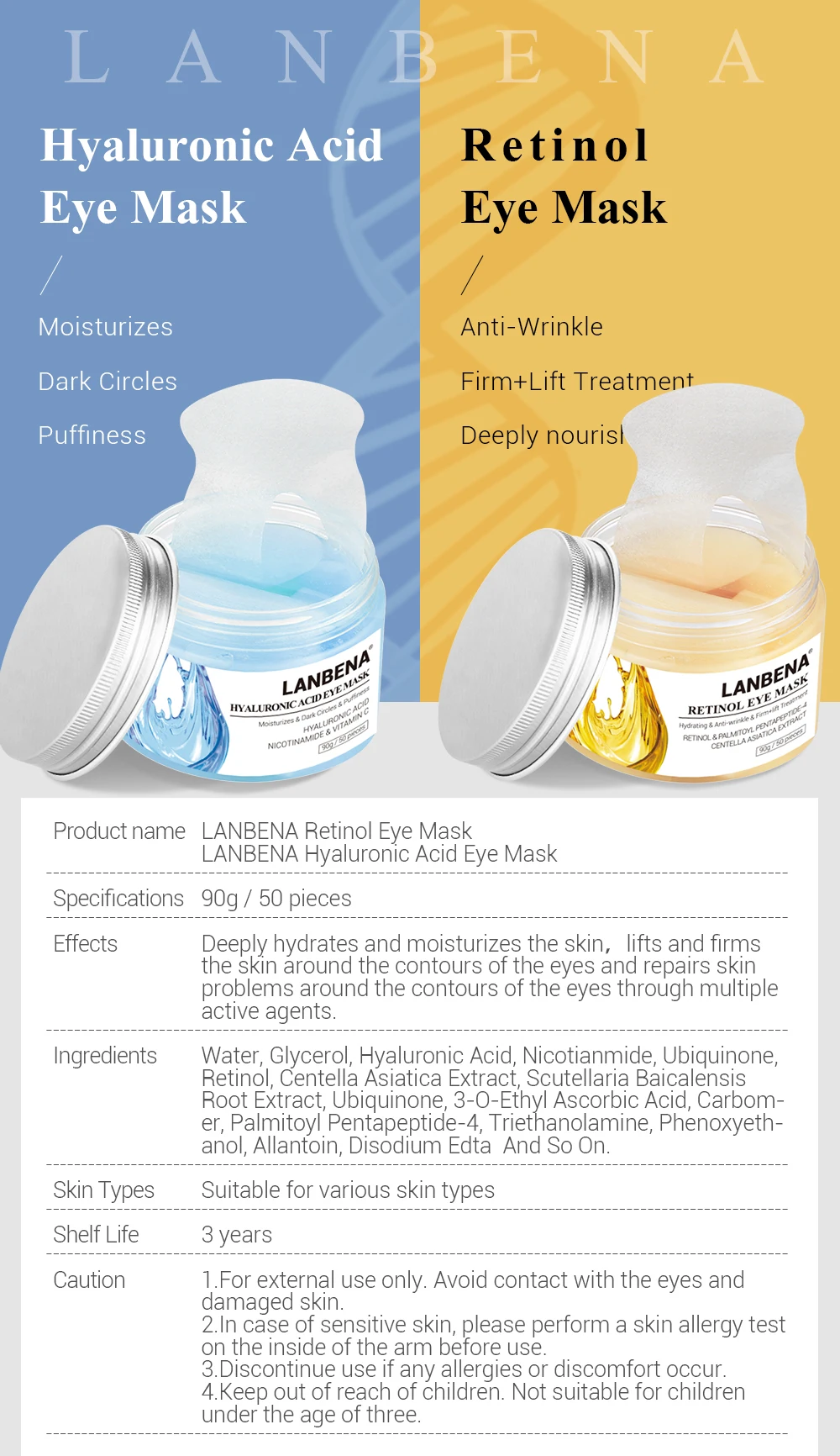 LANBENA маска для глаз Retinol, гиалуроновая кислота, сыворотка для глаз, уменьшает темные круги, мешки, морщины у глаз восстанавливающий, увлажняющий подтяжка кожи уход за кожей