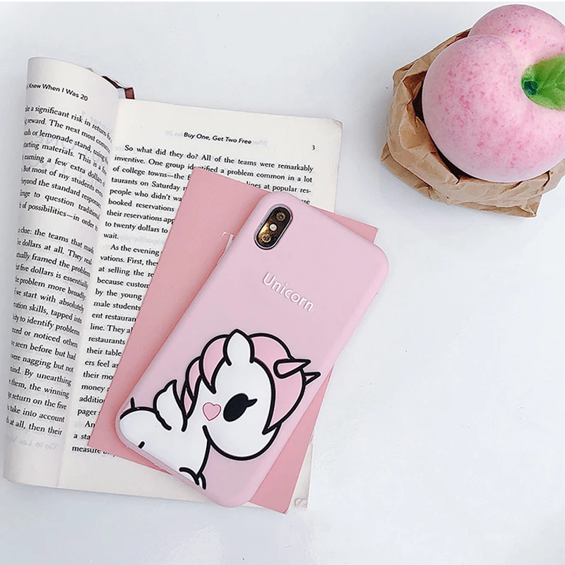 Lovely Pink Unicorn iphoneXs Max mobile phone shell cartoon women 6s 7 8 plus XR X protective case girl soft silicone wrap fall |