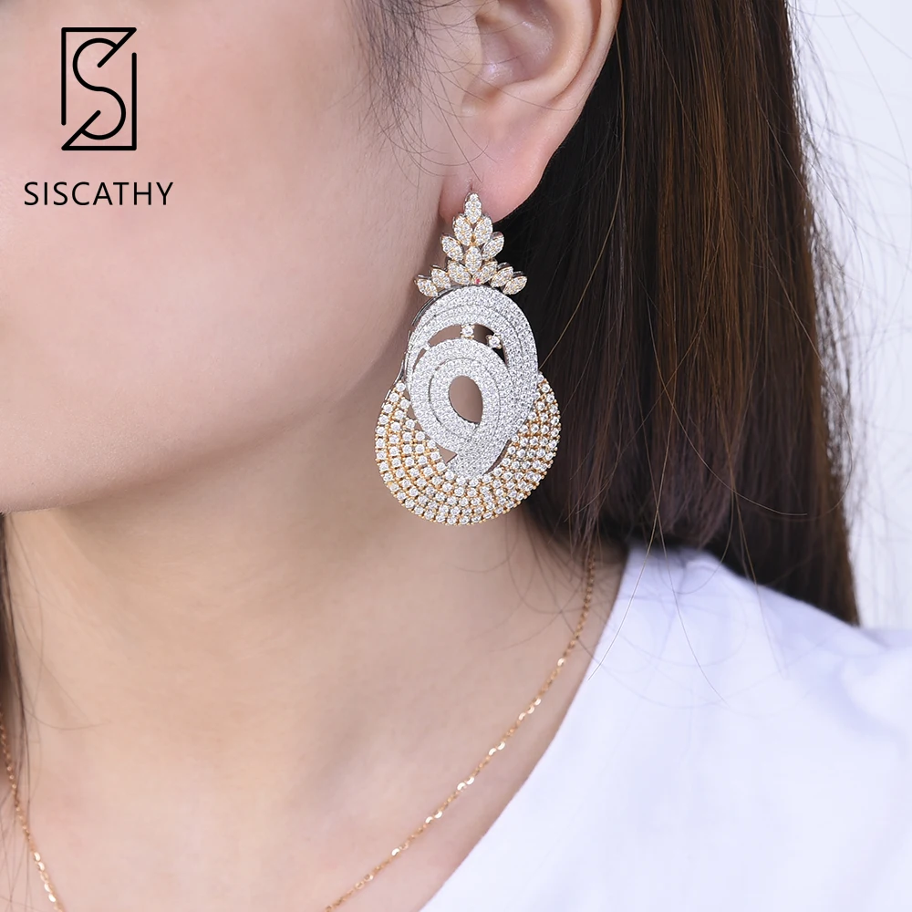 

SISCATHY Luxury Geometric Cubic Zirconia Earrings Charms Big Drop Statement Earrings For Women Fashion Jewelry