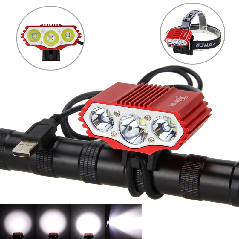 Красный велосипедный налобный фонарь 15000lm 3x XM L T6 Передняя велосипедная фара для