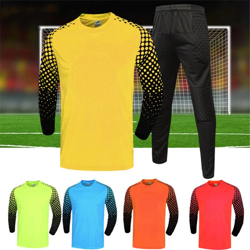 Взрослых комплекты футбольные голкиперская форма Для мужчин Футбол трикотажные придверниками брюки утолщенный костюм Открытый Губка протектор спортивной