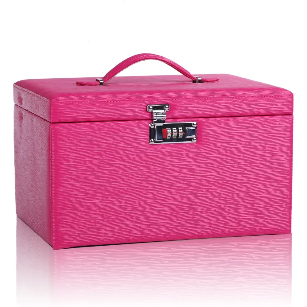 Большой розовый красный чехол для ювелирных изделий Подарочная коробка кожзам