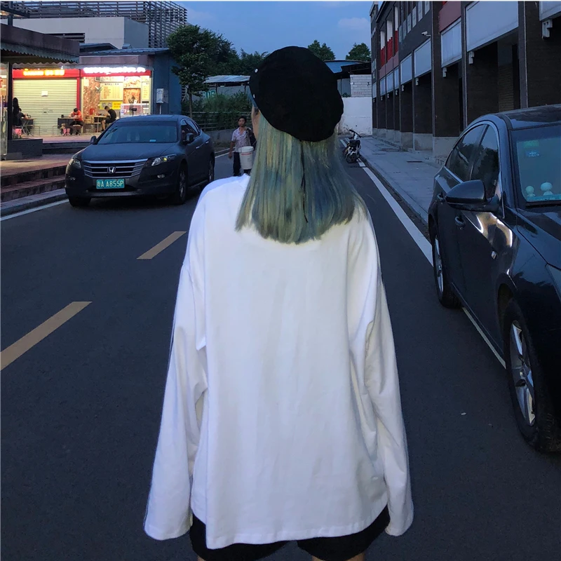 Осенняя белая футболка с длинными рукавами для колледжа Женский Топ Harajuku Wind