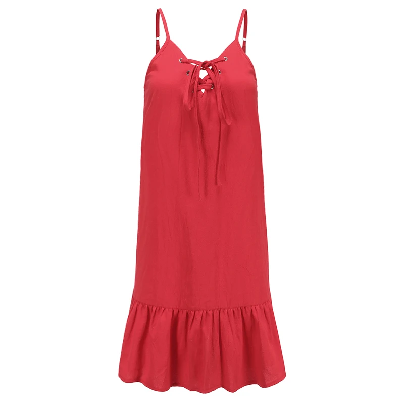 Женское льняное мини-платье на бретельках Forefair летнее пляжное платье с открытой