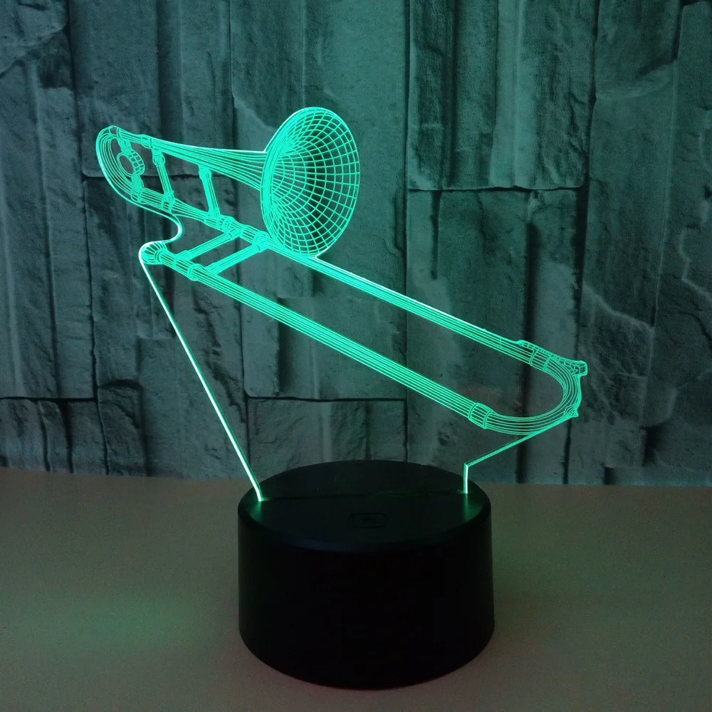 Музыкальные инструменты Красочная 3d лампа Акриловая Trombone ночник дистанционный