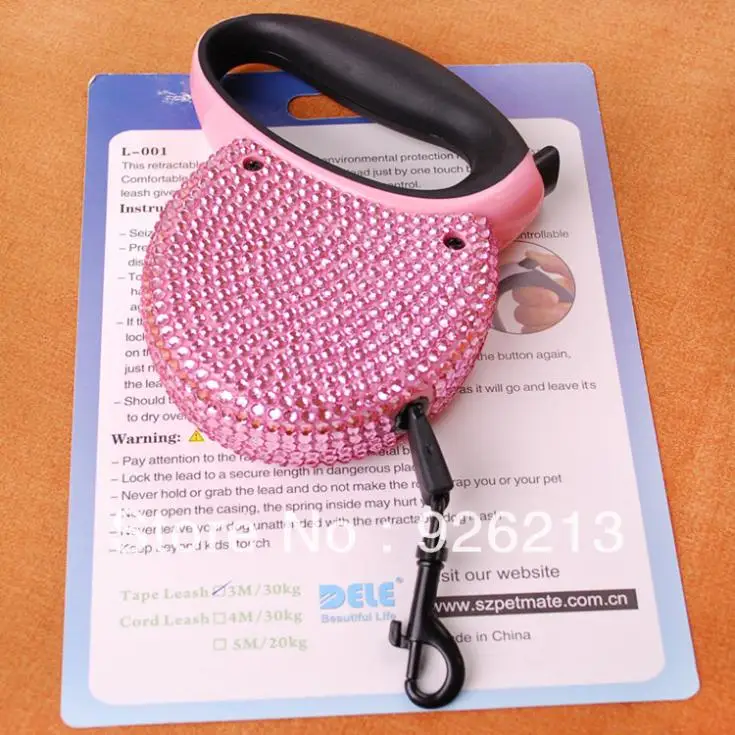 

Pet diamond automatic retractable leash retractable leash quality dog leash pink color free shipping