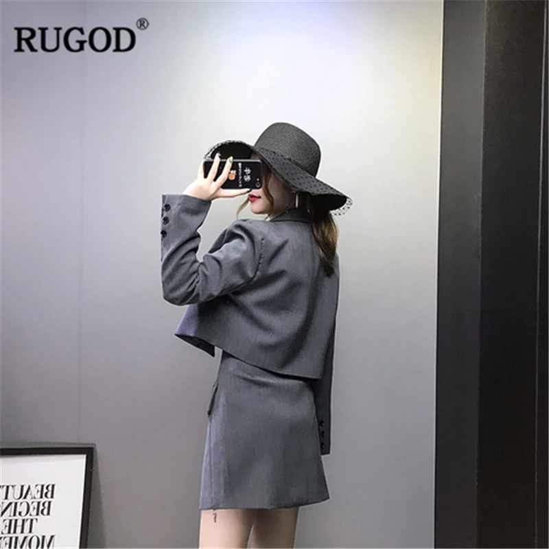 RUGOD/2018 новые офисные женские костюмы с юбкой элегантный комплект из 2 предметов