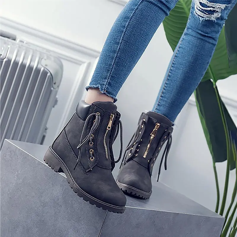 Female shoes winter snow bootswomen warm plus velvet ankle women boots round toe Lace-up zipper dual purpose | Обувь