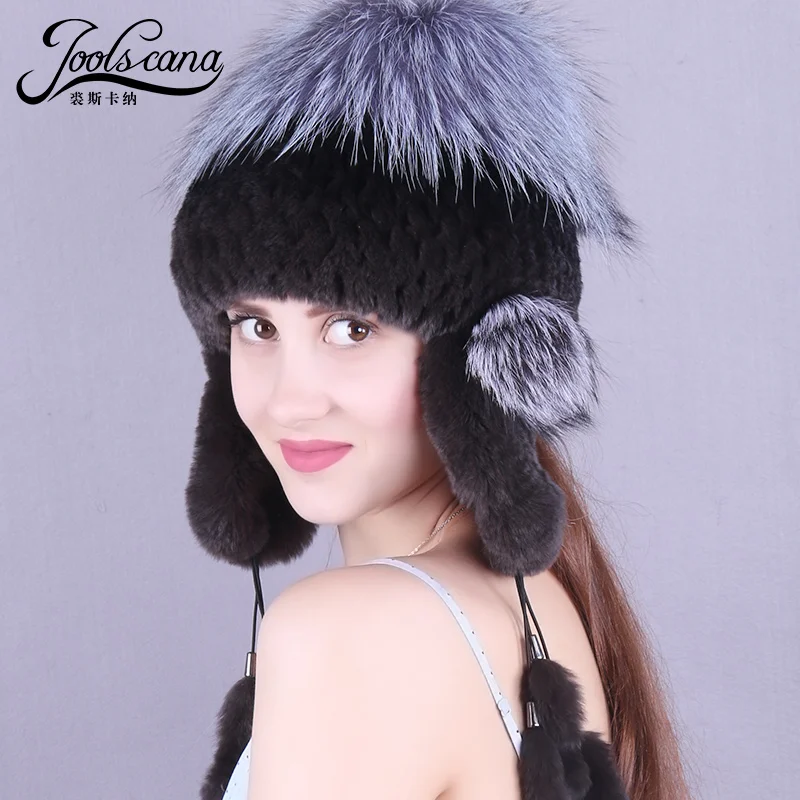 Женская шапка с ушками Joolscana теплая кроличьим мехом зимняя для молодых женщин