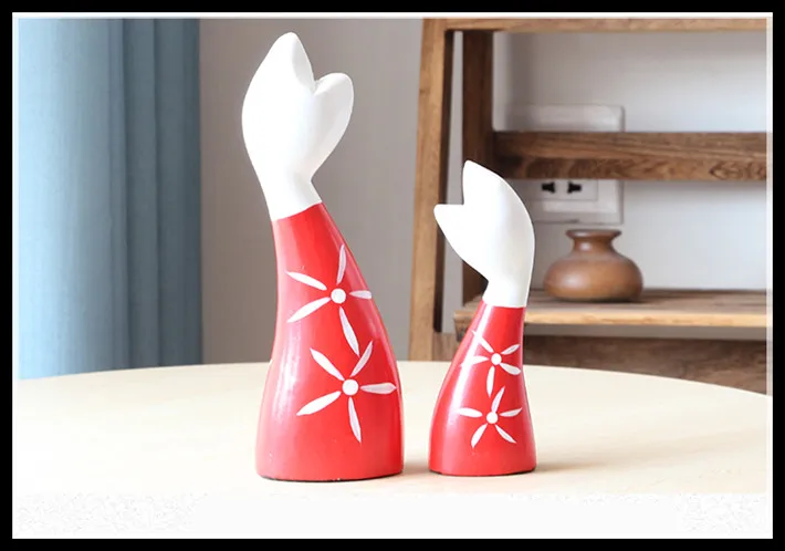 

Wood Cat Statue Home Decoration Accessories 2 Pieces/set Wooden Handmade Crafts Animal Figurines ElimElim
