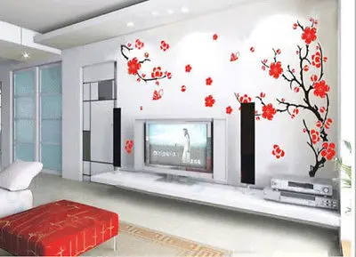 Роскошная Наклейка на стену в виде цветка сливы съемный красный цветок декор