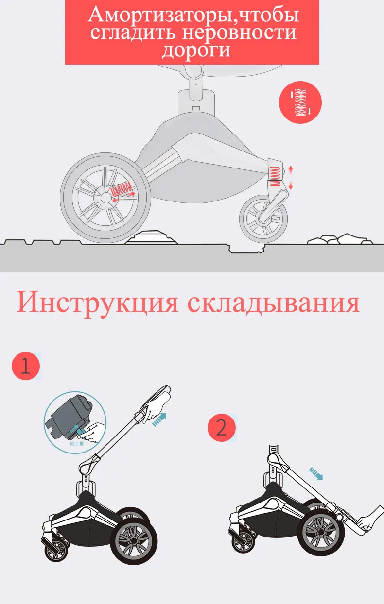 Hotmom детская коляска 2в1 экологическая кожа четыре колеса амортизация Россия