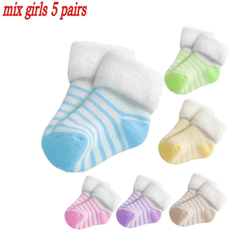 mix girls 5 pairs 5 пар/упак. детские носки зимние высококачественные хлопковые утепленные детские носки с фланцем носки для мальчиков и девочек 0-3 лет - Цвет: mix girls 5 pairs