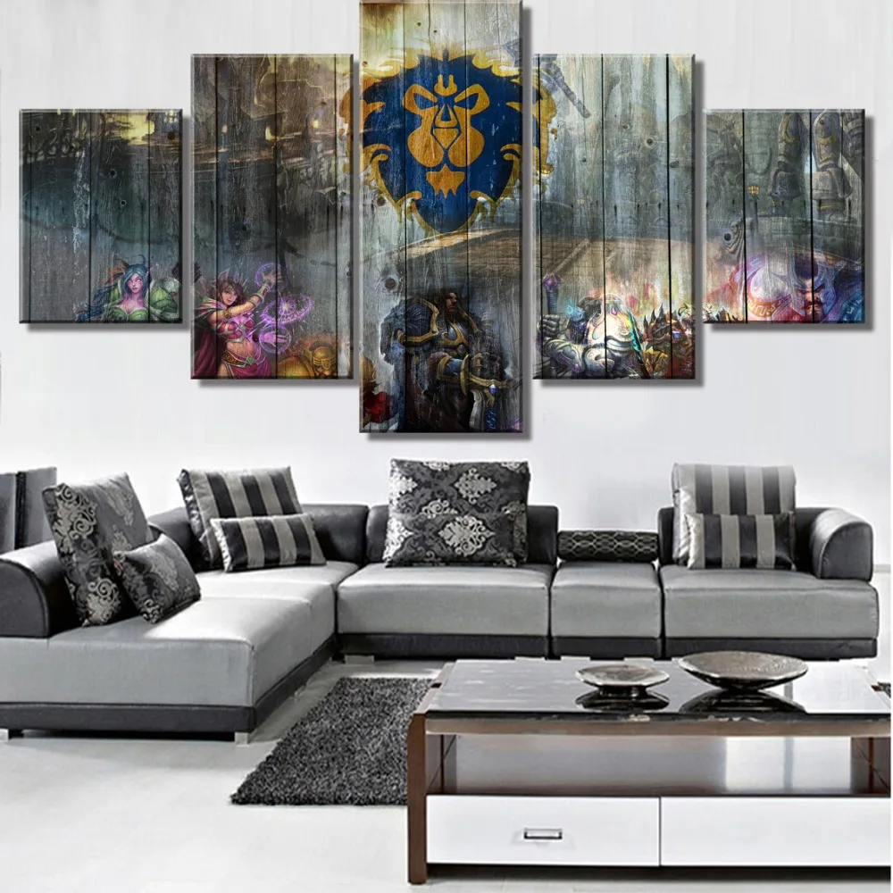 Фото 5 pieces Warcraft game logo canvas paintings HD printing poster of boys room decoration Дом и сад 5 pieces Warcraft game logo canvas paintings HD printing poster of boys room decoration Дом и сад
