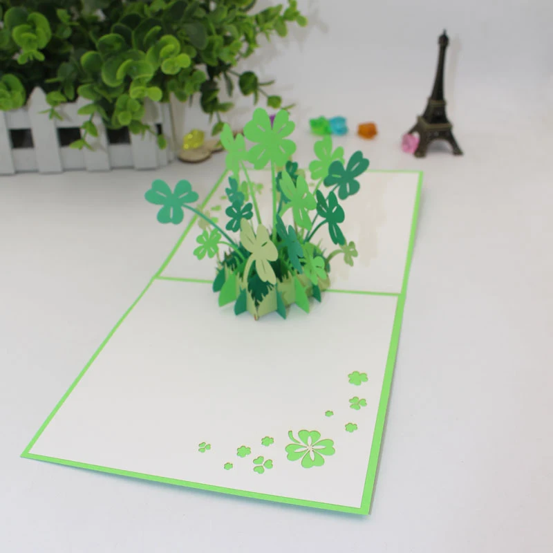 3D лазерная вырезка ручной работы зеленая Обложка счастливая четырехлистная