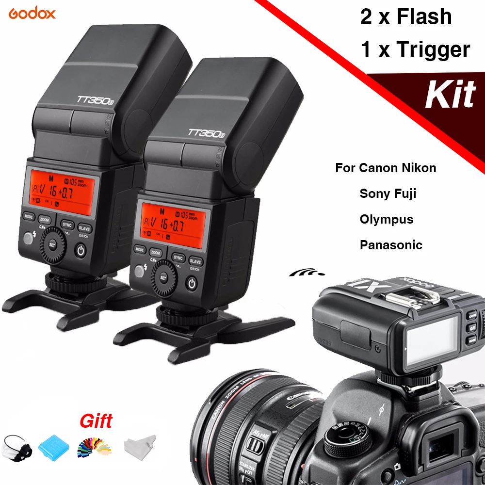 2 шт. Godox TT350 Мини Вспышка Speedlite и X1T триггер Беспроводной TTL передатчик для Canon Nikon Sony