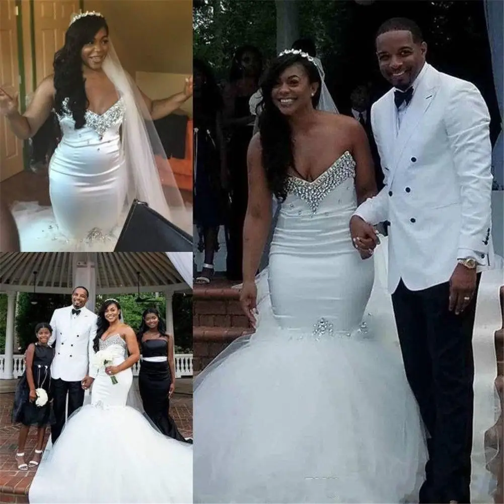 

Crystal African Mermaid Wedding Dress Sweetheart Beads Plus Size Bridal Gown 2020 african dress 2020