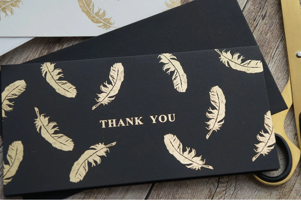 12set black white Gold Theme feather star thank you Card Wedding Birthday Valentine Party Invitation with Envelope Gift Message