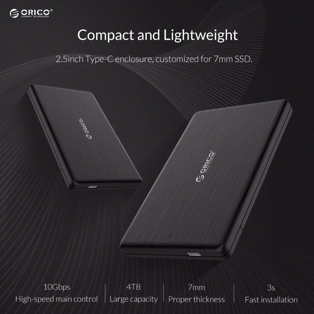 Чехол ORICO HDD 2,5 ''type-C SSD корпус USB3.1 10 Гбит/с USB C SSD футляр для внешнего жесткого диска HighSpeed для 7 мм SSD Поддержка UASP