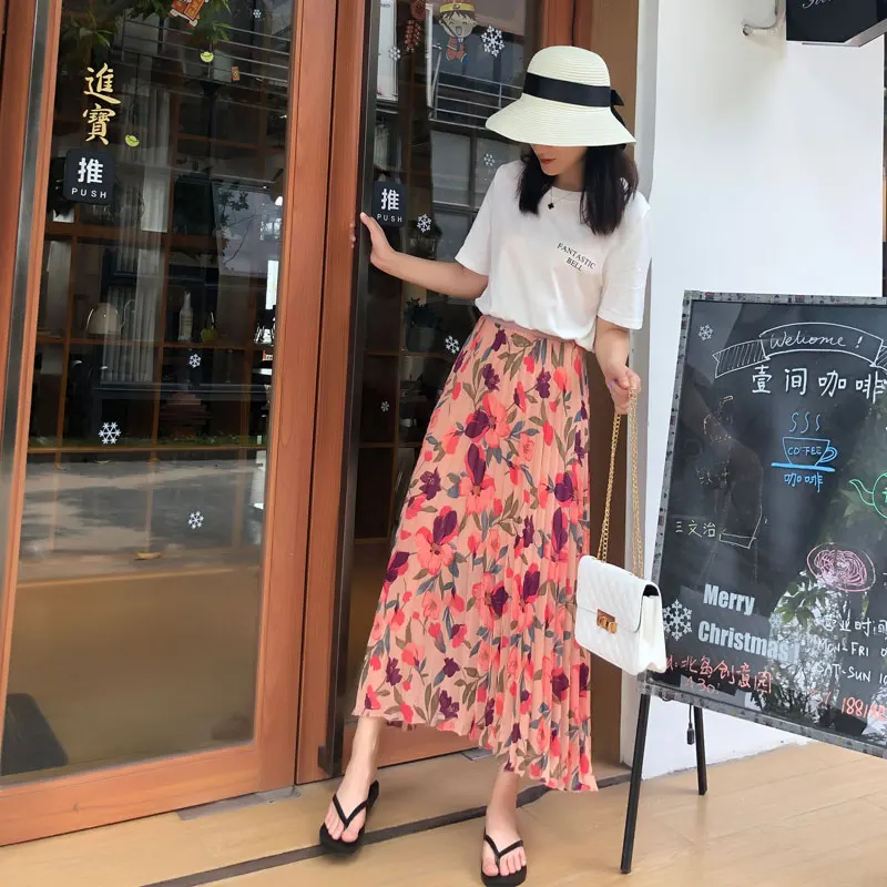 Элегантная длинная Плиссированная юбка юбки для вечеринок летние женские яркий