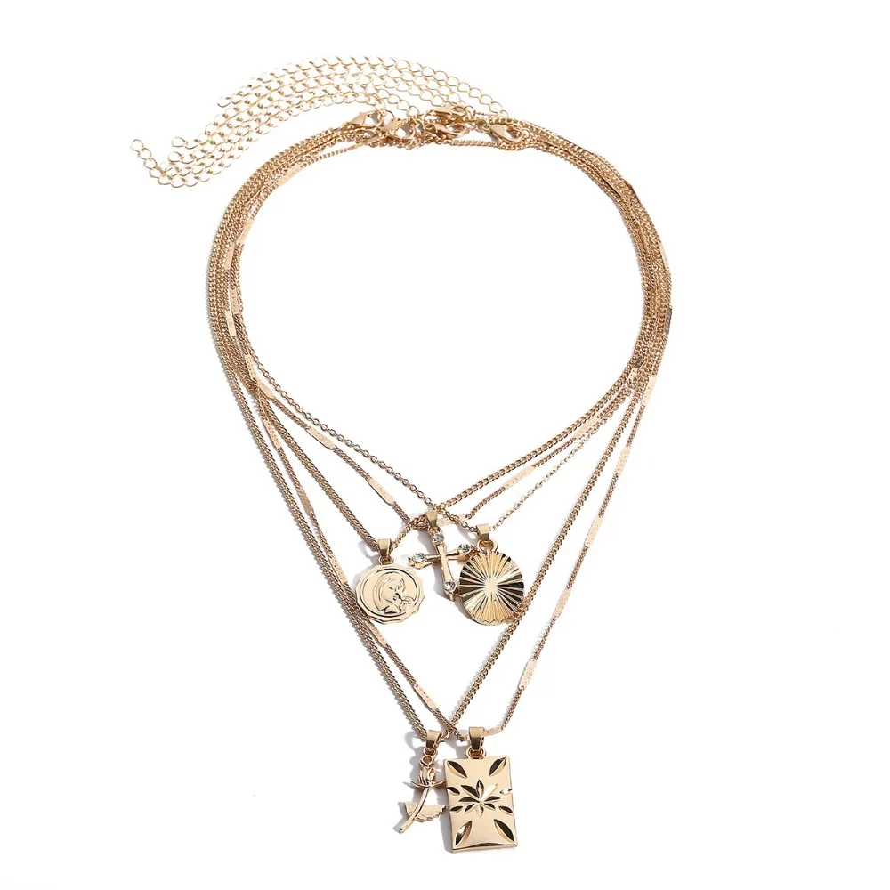 DIEZI многослойное ожерелье-чокер Набор Boho Gold Carve монета с портретом крест подвеска