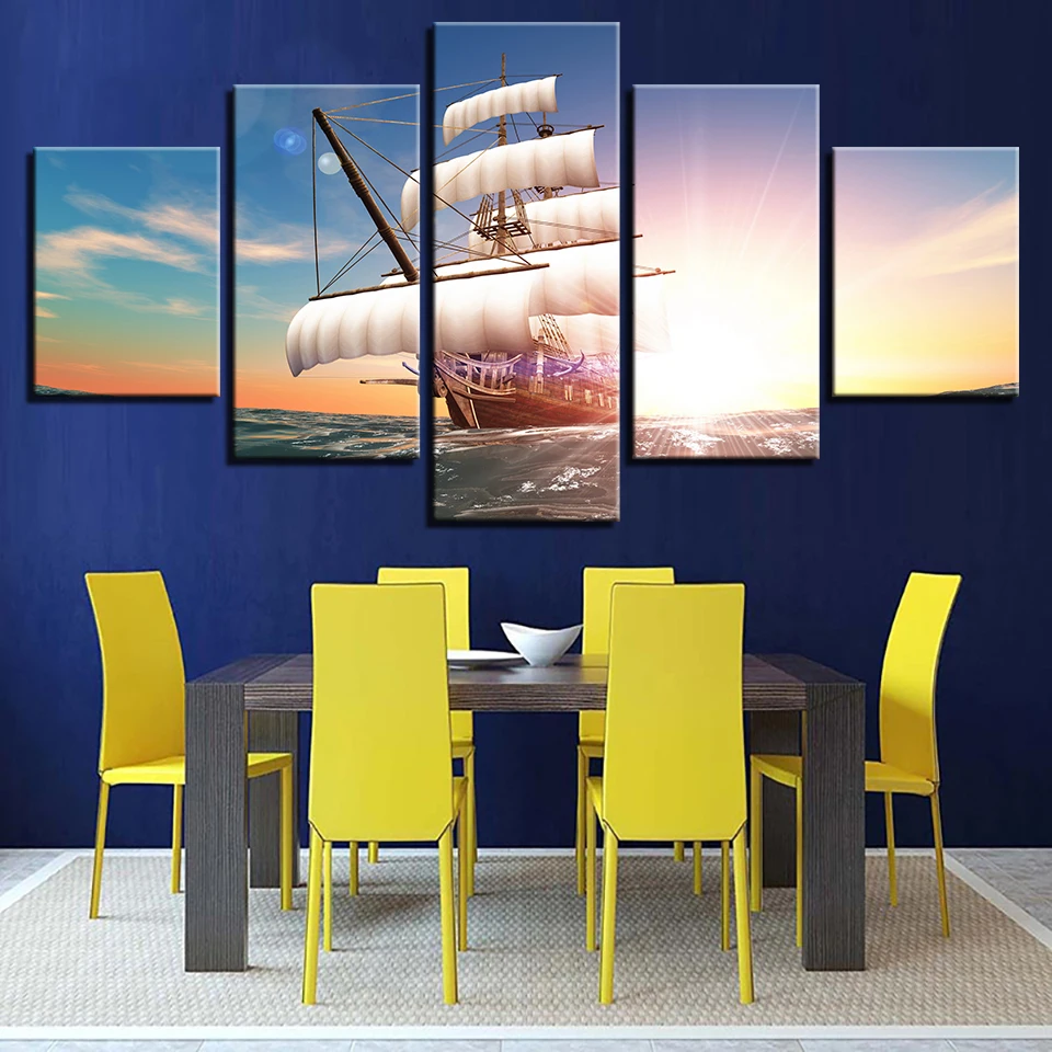 Картина на холсте домашний декор 5 шт. парусник море|sea pictures|living room wall artpicture prints |