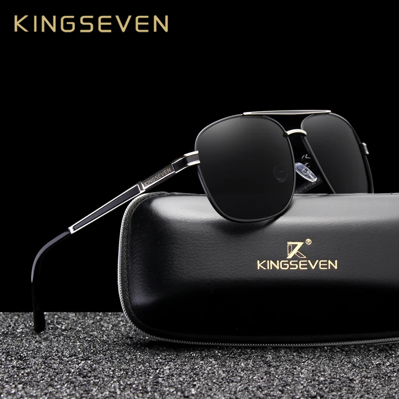 Мужские солнцезащ. Очки в квадрат. Оправе KINGSEVEN черно серые солнцезащитные очки