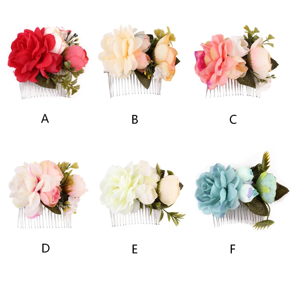 

MOLANS Muti-color Imitation Flower Hair Comb for Bridal Hair Accessories Simple Fabric Floral with Silver Alloy Crotch Headpiece