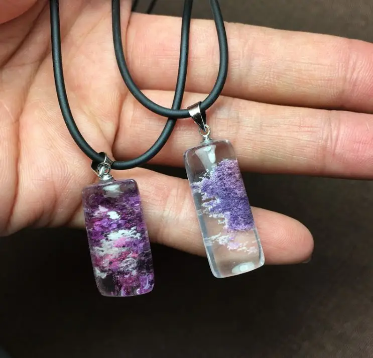 Натуральный фиолетовый Ghost Phantom Quartz Кристалл Квадратный Кулон образец Рейки
