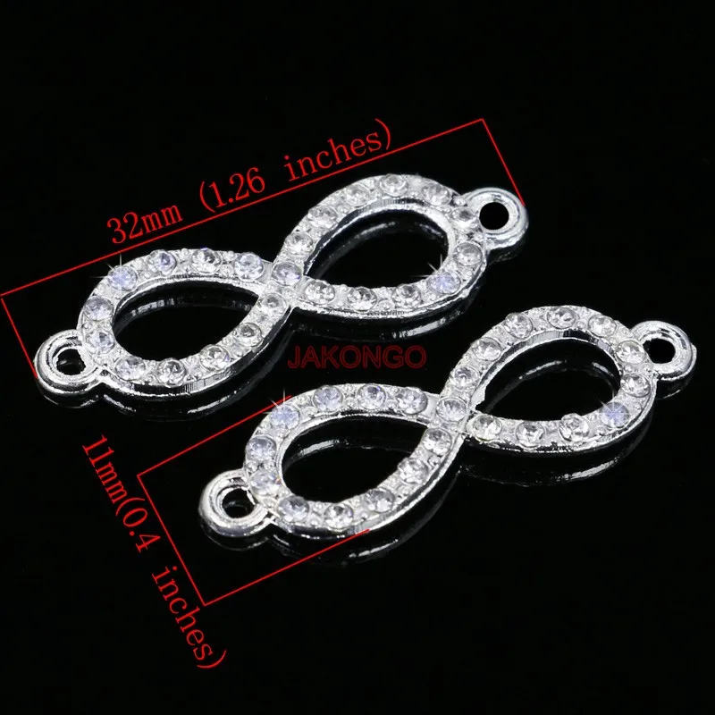 Посеребренные соединители JAKONGO с кристаллами Love Infinity для изготовления ювелирных