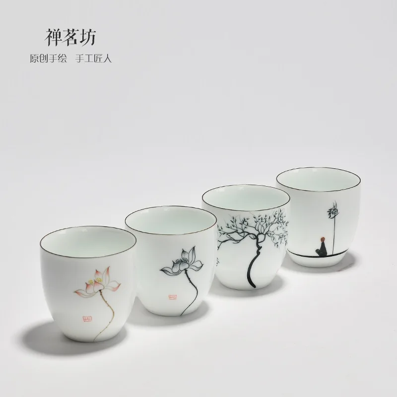Handpainted Flower Chinese Ceramic Blue and white porcelain Tea Set Cup Glaze Kiln 150ml Kung Fu Teacup Puerh Black | Дом и сад
