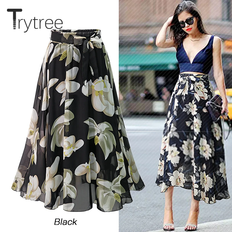 Женская юбка с цветочным принтом Trytree повседневная трапециевидная из полиэстера