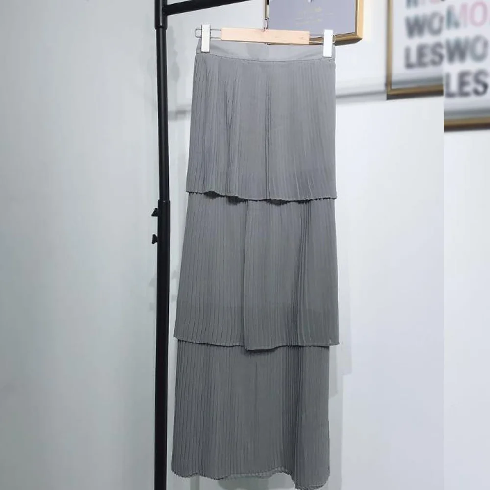 Женская юбка с высокой талией однотонная плиссированная макси многослойным