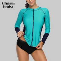 charmleaks women long sleeve zipper rashguard shirt swimsuit swimwear surfing top rash guard upf50 running shirt biking shirt