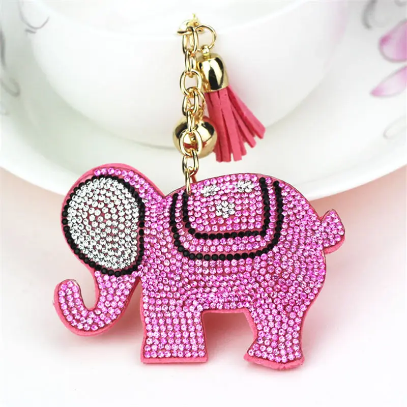 Cute Animal Elephant Crystal Golden Ball Korean Velvet KeyChain For Women Bag Holder Car Key Chain | Украшения и аксессуары