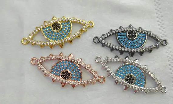 

6ocs Micro Pave CZ Evil Eye Connector Pendant 22-30mm, Cubi Zirconia Connector for Necklace CZ Connector bracelet Turkish Evil E
