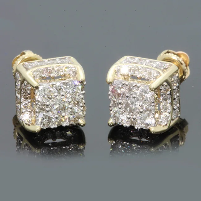 Stud Earrings Hip Hop Men's Cool Iced Out Geometry Round Stud Earring Luxury Micro Pave CZ Shiny Bling Earring pendientes hombre Z3M131 - Окраска металла: Stud Earrings