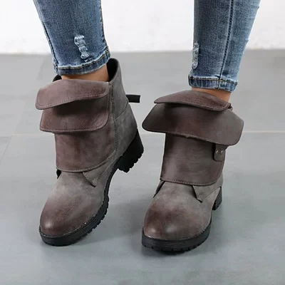 Женские ботинки на среднем каблуке черные красные или серые ботильоны с круглым